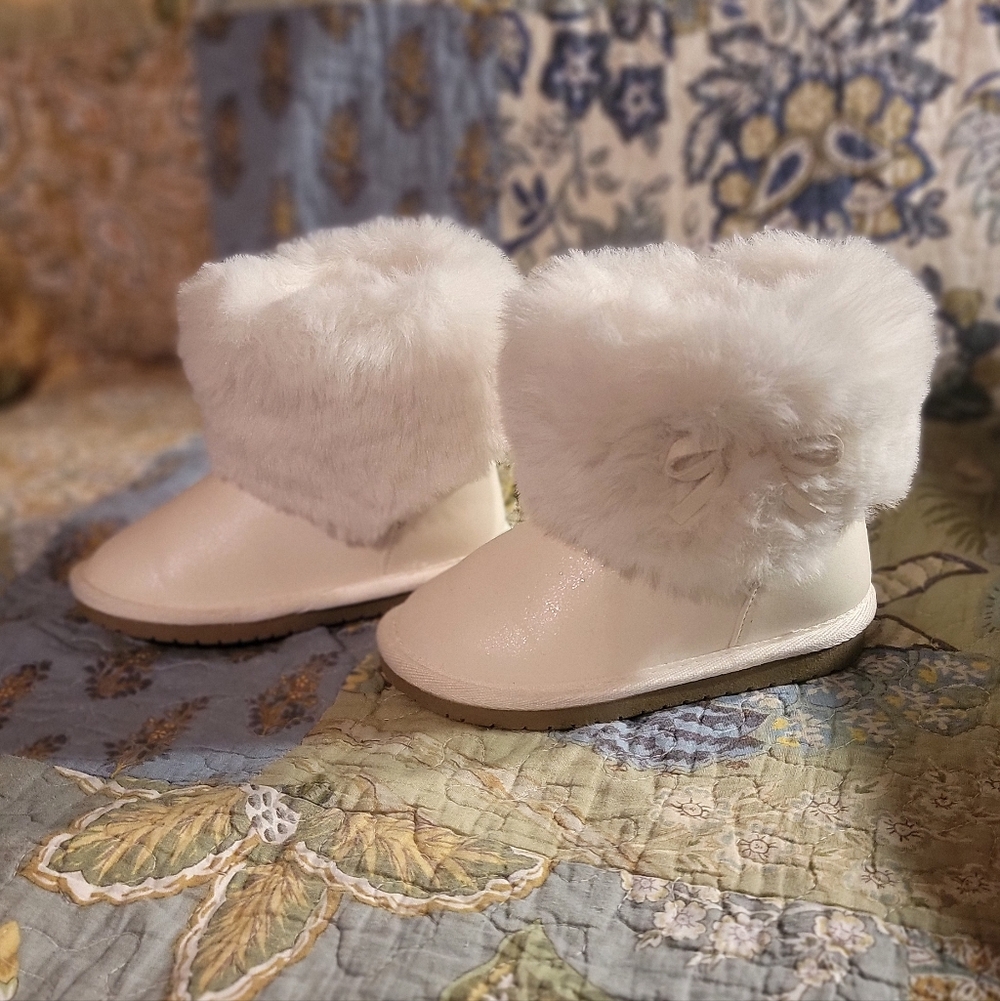 White Faux Fur Toddler Boots